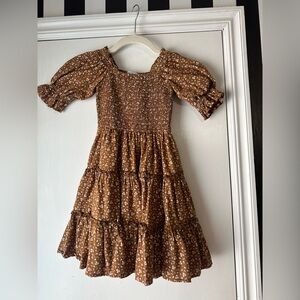 Ivy City Co Brown Floral Smocked Puff Sleeve Dress | Girls Size 4/5T